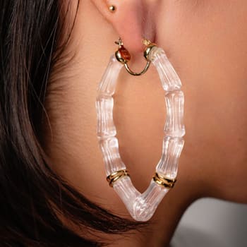 14K Yellow Gold Over Brass Vivienne Bamboo Acrylic Hoops