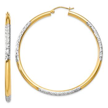 14k Two-tone Diamond-Cut 2 3/16" Hoop Earrings