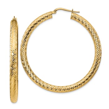 14k Yellow Gold Diamond-cut 2" Round Hoop Earrings