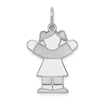 Rhodium Over 14k White Gold Satin Girl Love Charm