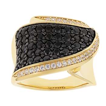 Black Spinel And White Zircon Ring In 18K Gold Over Sterling Silver 1.56ctw