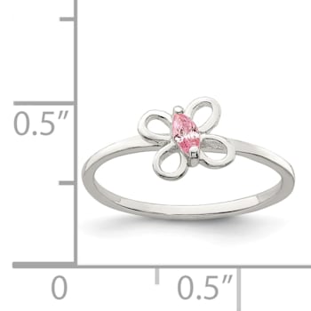 Sterling Silver Polished Pink Cubic Zirconia Butterfly Children's Ring