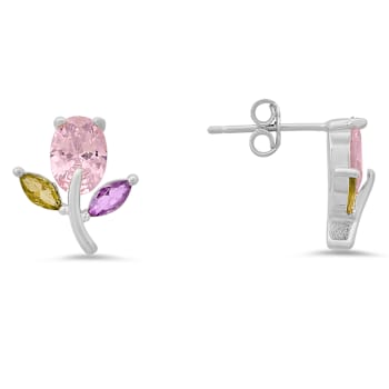 Pink, Champagne, And Purple Cubic Zirconia Rhodium Over Sterling Silver
Flower Earrings 2.05ctw
