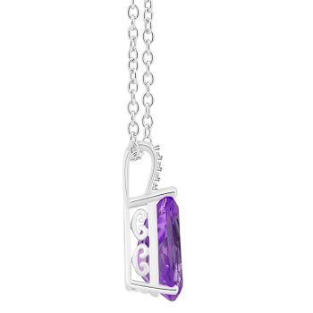 12x8mm Pear Shape Amethyst With Diamond Accents Rhodium Over Sterling
Silver Pendant with Chain