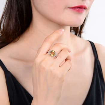 Oval Citrine with White Topaz Accents Sterling Silver Ring, 3.90ctw