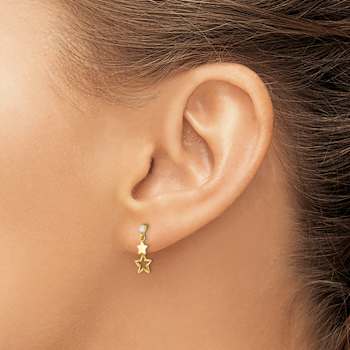 14k Yellow Gold Children's Polished Cubic Zirconia Star Dangle Earrings