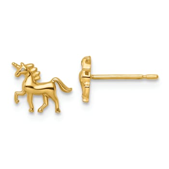 14K Yellow Gold Unicorn Post Earrings