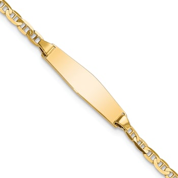 14k Yellow Gold Soft Diamond Shape Mariner Link ID Bracelet