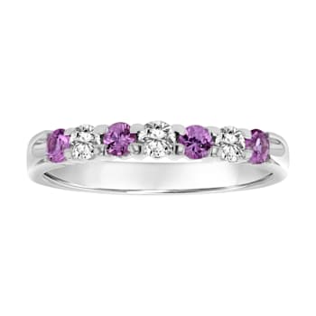 Pink Sapphire and Diamond 14k White Gold Band Ring 0.50ctw