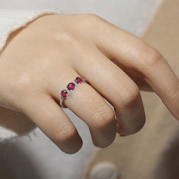 Lab Created Ruby and Moissanite Sterling Silver 3-Stone Ring