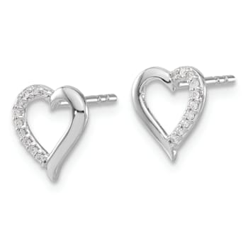 Rhodium Over 14k White Gold Diamond Heart Stud Earrings