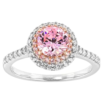 Pink And White Cubic Zirconia Platinum And 18K Rose Gold Over Silver
Ring 2.54ctw