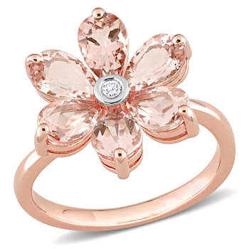 2.37ctw Morganite And Diamond Accent 10k Rose Gold Floral Ring