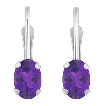 6x4mm Oval Amethyst Rhodium Over 10k White Gold Drop Earrings