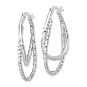 Rhodium Over Sterling Silver Polished Double Oval Hoop Earrings