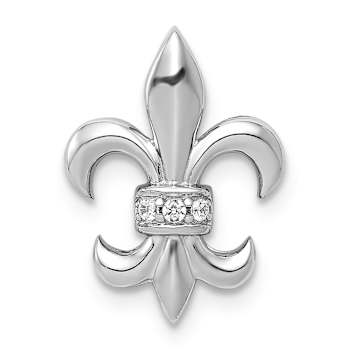 Rhodium Over 14k White Gold Diamond Fleur-de-Lis Chain Slide Pendant