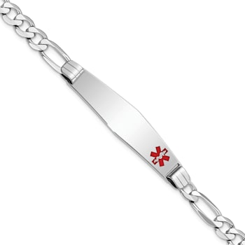 Rhodium Over 14k White Gold Medical Soft Diamond Shape Red Enamel Figaro
Link ID Bracelet