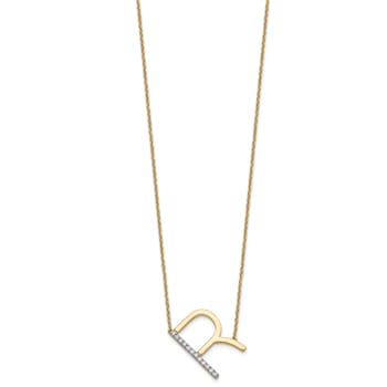 14k Yellow Gold and Rhodium Over 14k Yellow Gold Sideways Diamond
Initial R Pendant 18 Inch Necklace