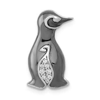 Rhodium Over 14k White Gold Diamond Penguins Chain Slide