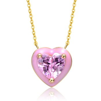 Pink Color Cubic Zirconia & Pink Enamel, 14k Gold Plated over Brass
Heart Pendant Necklace Teens