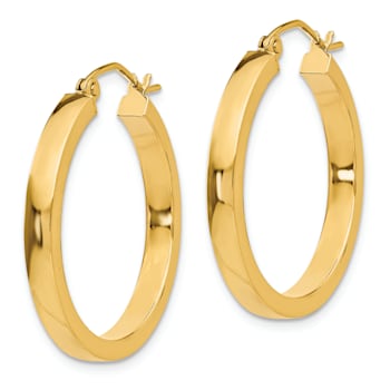 14k Yellow Gold 1" Square Tube Hoop Earrings