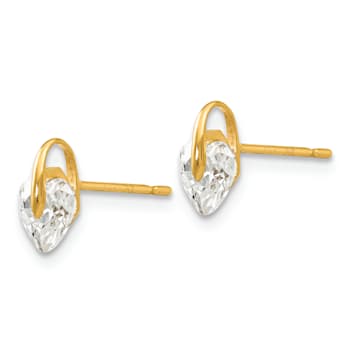 14k Yellow Gold Children's Cubic Zirconia Heart Stud Earrings