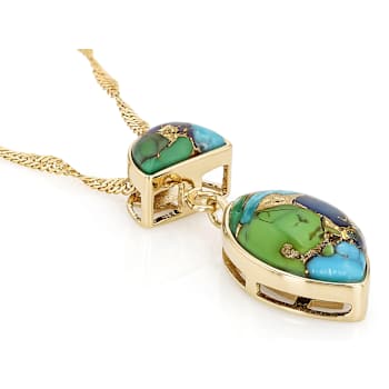 Multi-Color Blended Turquoise Pendant Necklace In 18K Gold Over Sterling Silver