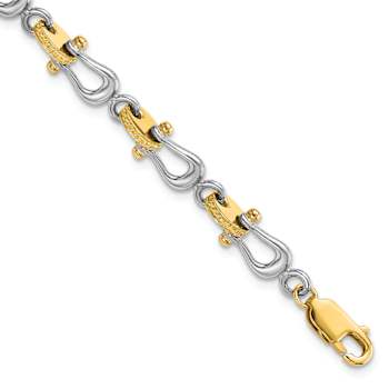 14k Yellow Gold and 14k White Gold Textured Mariner's Link Bracelet