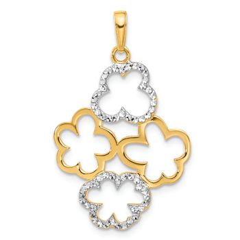 14k Two-tone Gold Polished and Diamond-cut Flowers Pendant