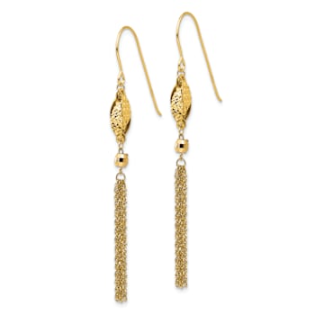 14k Yellow Gold Diamond-Cut Bead and Chain Dangle Earrings