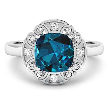 London Blue Topaz and White Diamond 14K White Gold Halo Ring 2.24 ctw