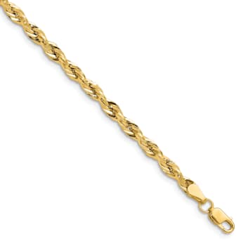 14k Yellow Gold 3.5mm Rope Link Bracelet, 7 Inches