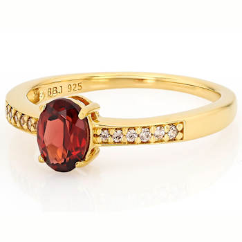 Garnet Oval And Champagne Zircon Ring In 18K Gold Over Sterling Silver 1.01ctw