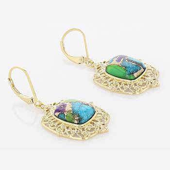 Multi-Color Blended Turquoise and Filigree Earrings In 18K Gold Over
Sterling Silver 12x10mm