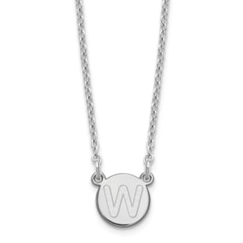 Rhodium Over Sterling Silver Tiny Circle Block Letter W Initial Necklace