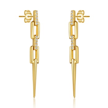 Pave CZ Drop Earrings In 14K Gold Over Sterling Silver