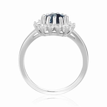 London Blue Topaz with White Topaz Accents Halo Heart Sterling Silver Ring