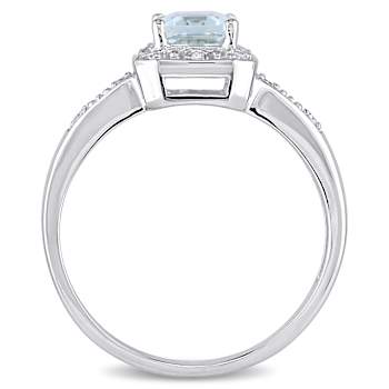 Aquamarine and Diamond 10K White Gold Ring 1ctw