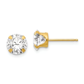14K Yellow Gold 6.5mm Cubic Zirconia Post Earrings