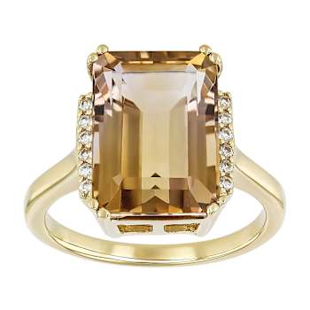 Champagne Quartz And White Zircon Ring In 18K Gold Over Sterling Silver 6.86ctw