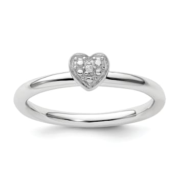 Sterling Silver Stackable Expressions Polished Diamond Heart Ring 0.005ctw
