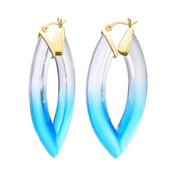 14K Yellow Gold Over Sterling Silver Painted Marquise Hoops in Blue
