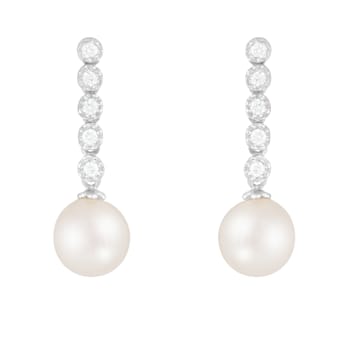 White Cultured Freshwater Pearl 14k White Gold Earrings 7-7.5mm