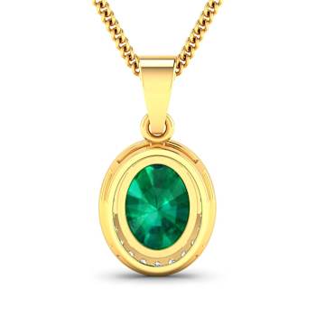 Zambian Emerald and White Diamond 14K Yellow Gold Pendant with 18 inch
Cable Chain 1.65ctw