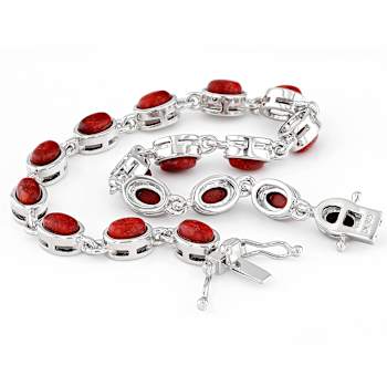 Red Coral Tennis Bracelet In Sterling Silver 6x4mm