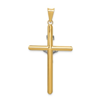 14K Yellow and White Gold Polished Jesus Crucifix Pendant