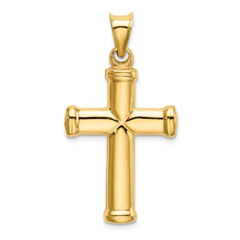 14k Yellow Gold 3D Polished Stamping Cross Pendant