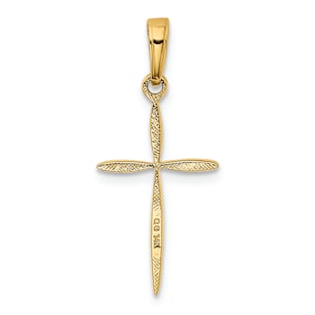 14k Yellow Gold Polished and Textured Cross with Tapered Ends Pendant
