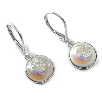 White Drusy Quartz Round Sterling Silver Solitaire Dangle Earrings 5.00ctw