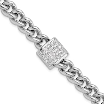 Rhodium Over Sterling Silver Cubic Zirconia Curb Link 7 Inch with 1-inch
Extension Bracelet
